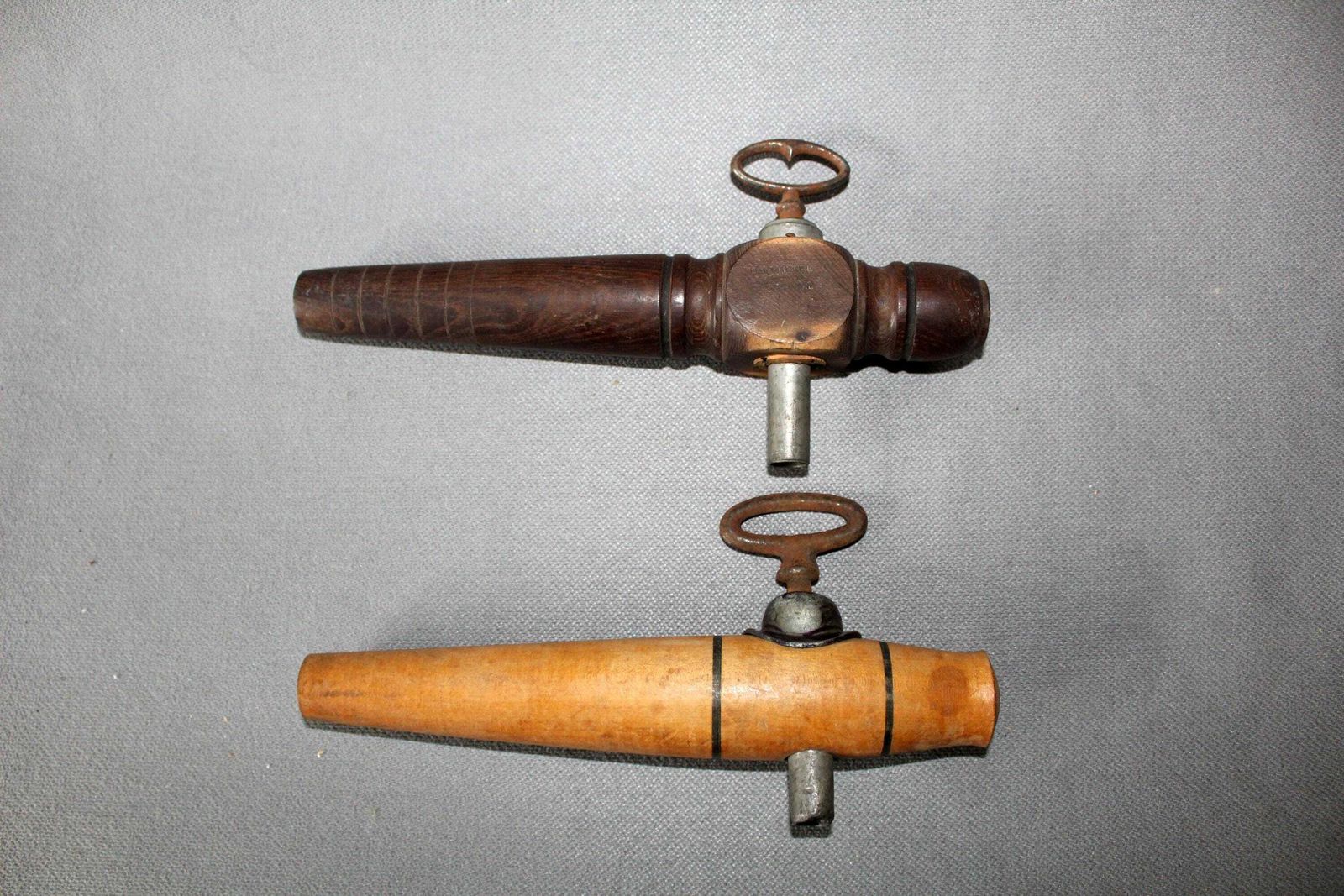 2 Vintage Wood Spigot, Wine Barrel, Beer Barrel, Keg, Key Lock Metal Mechanism, Le National Deposee, French, Country Farmhouse, Cider, Jug photo furniture