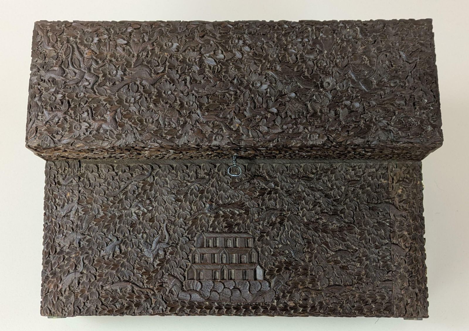 Antique Anglo Indian Bombay Intricately Carved Sandalwood Writing Slope Box 19th Century India photo vintage