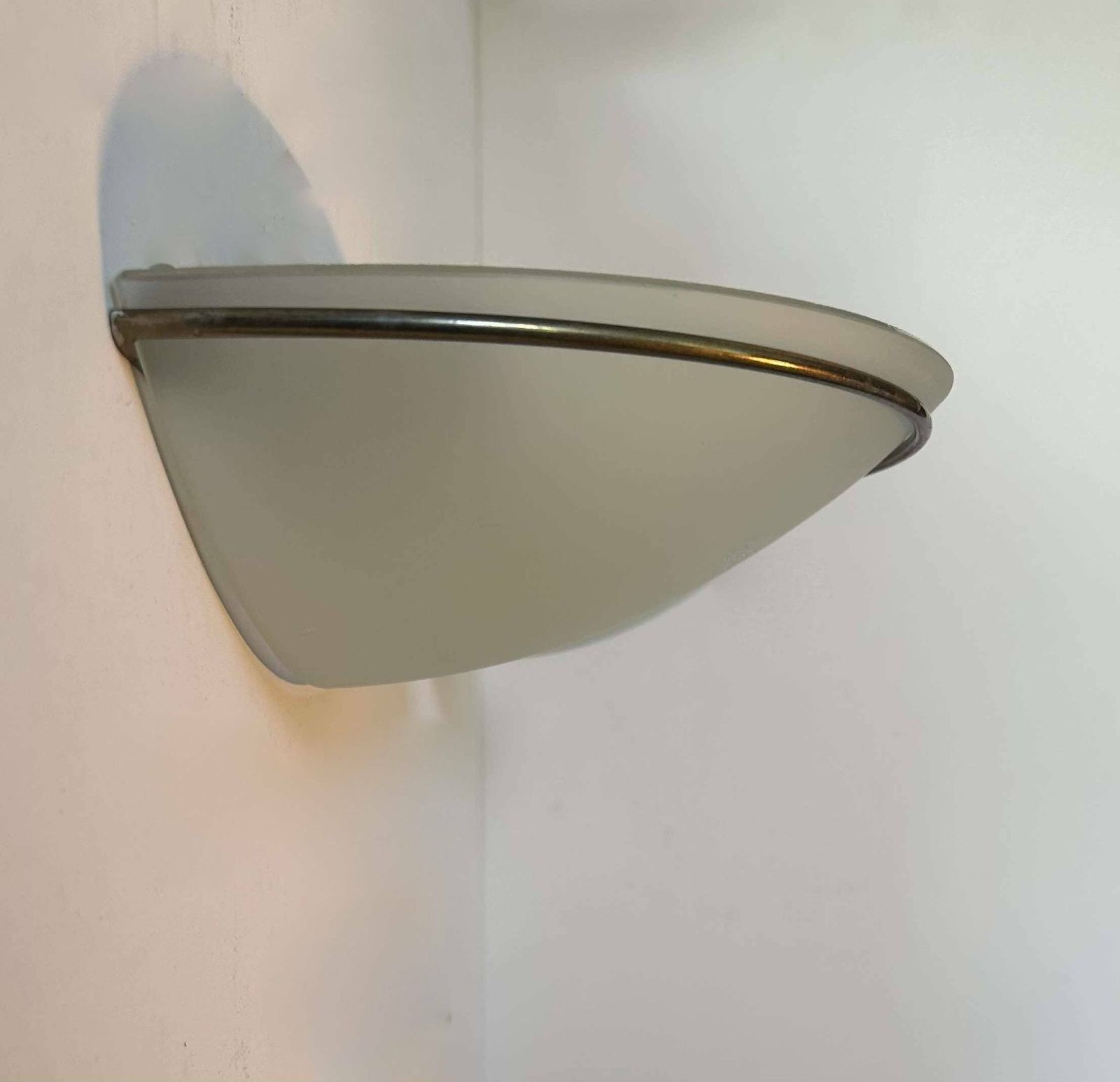 Pair Of Vintage Wall Lights, Brass And Sandblasted Glass, Italy 1970 photo Lighting
