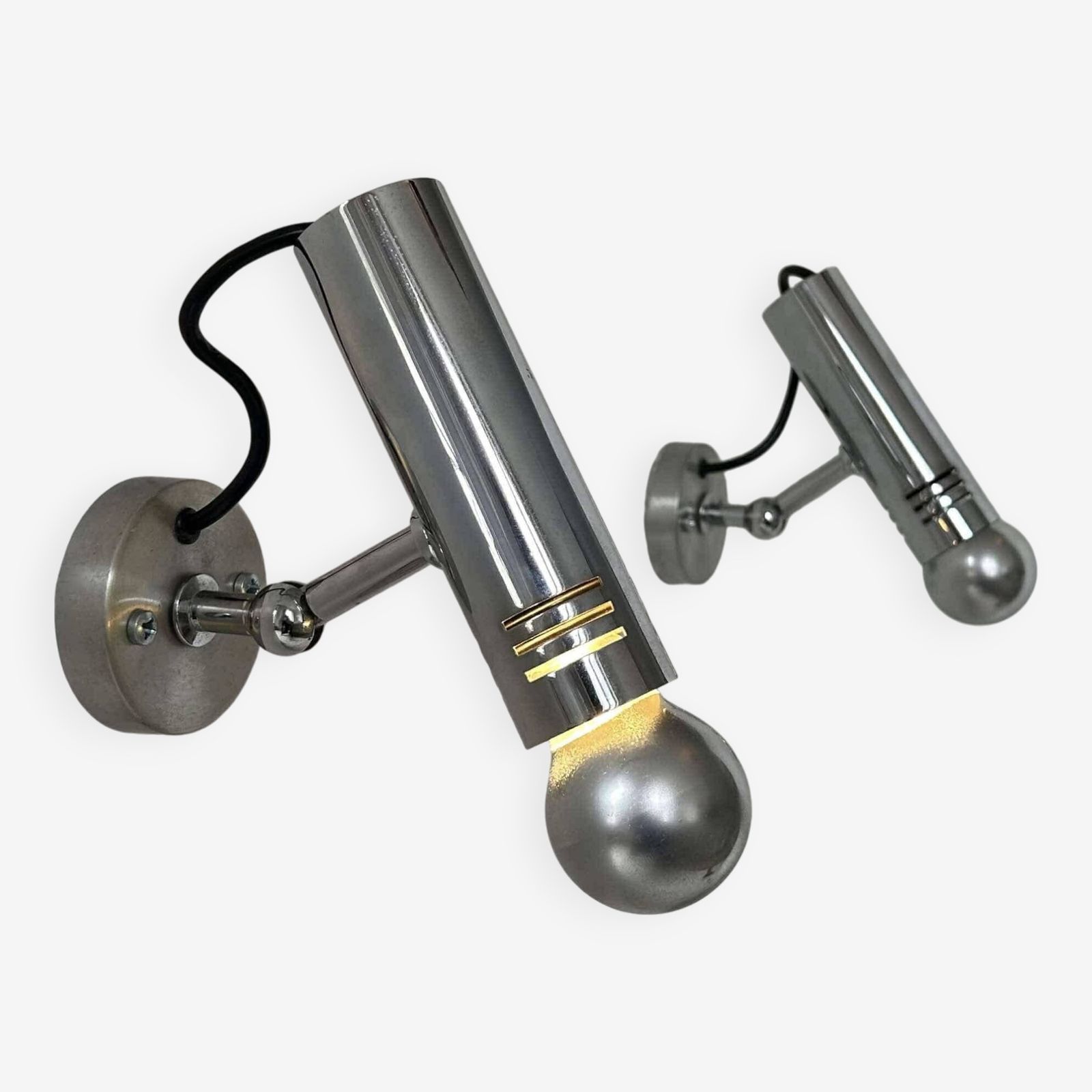 Pair Of Vintage Adjustable Wall Lights, Chromed Metal, France 1970