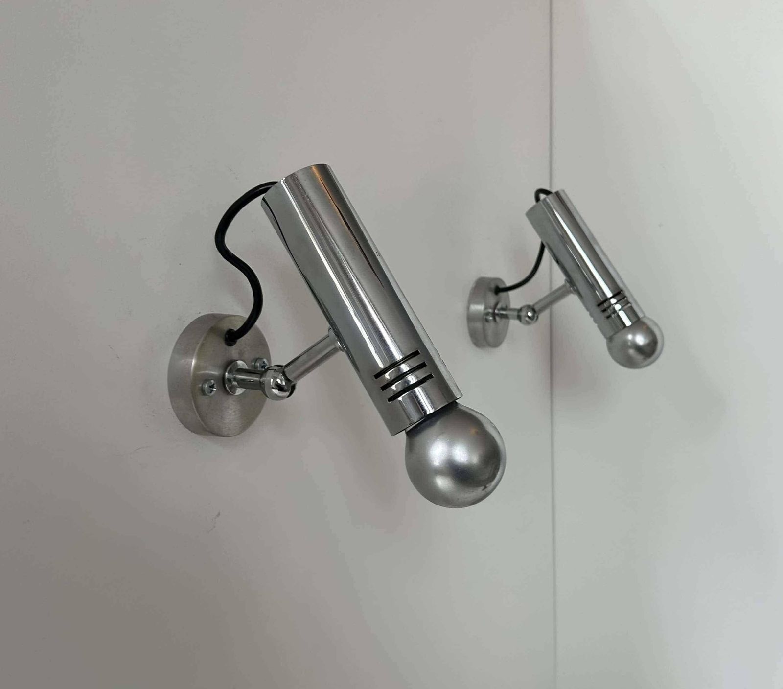 Pair Of Vintage Adjustable Wall Lights, Chromed Metal, France 1970 photo furniture