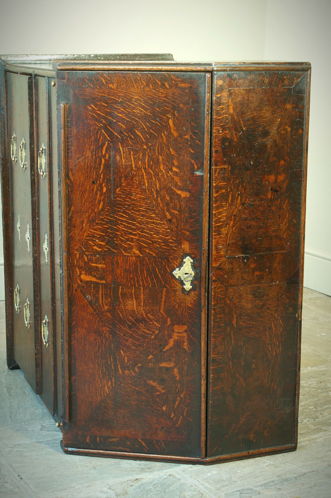 Furniture Rare William And Mary Oak Parquetry Bureau photo