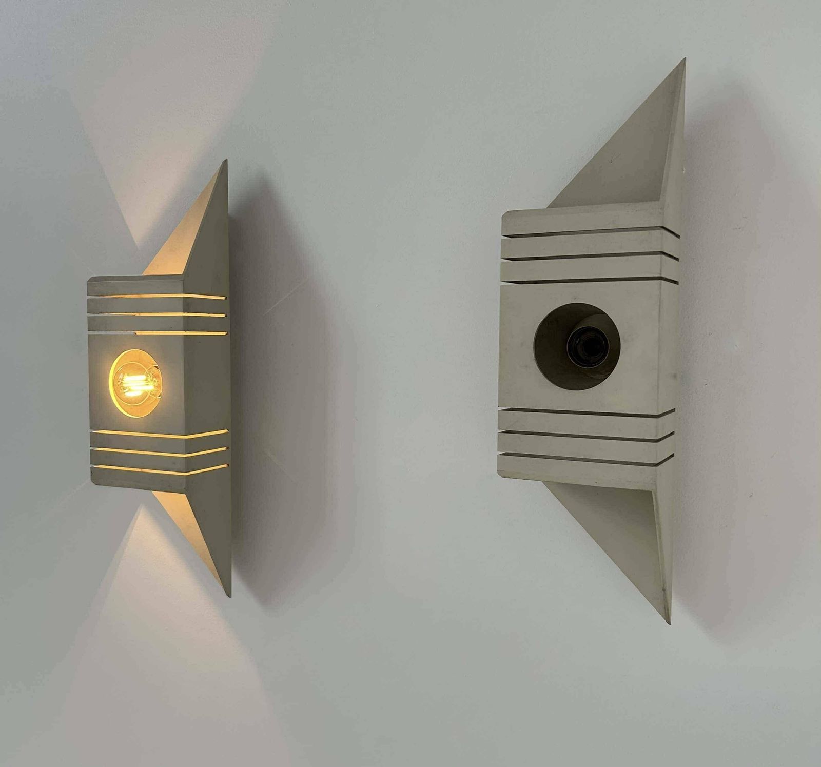 Pair Of Vintage Wall Lights, Matt White Lacquered Metal, France 1970 photo 498.0