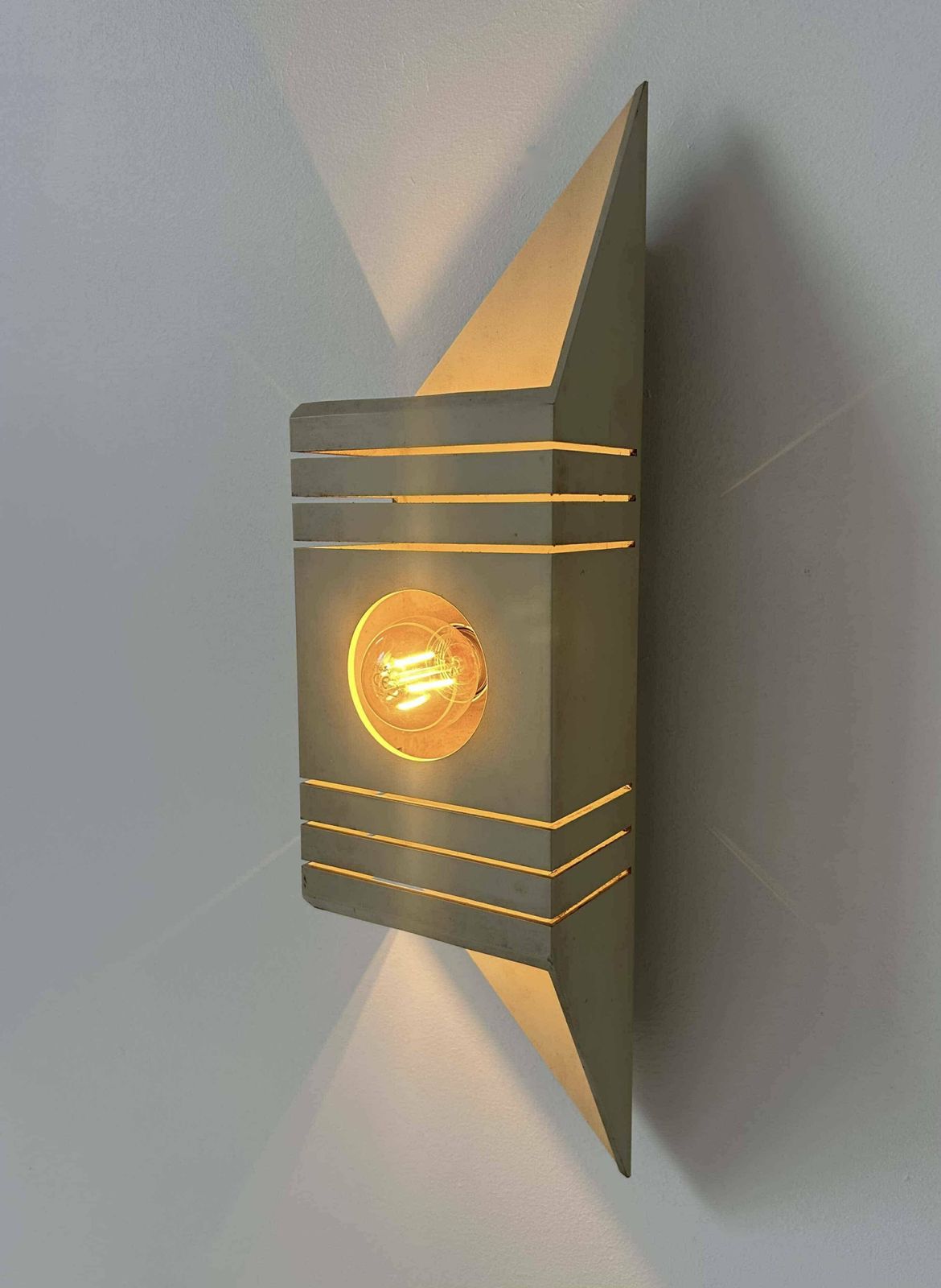 Pair Of Vintage Wall Lights, Matt White Lacquered Metal, France 1970 photo buy