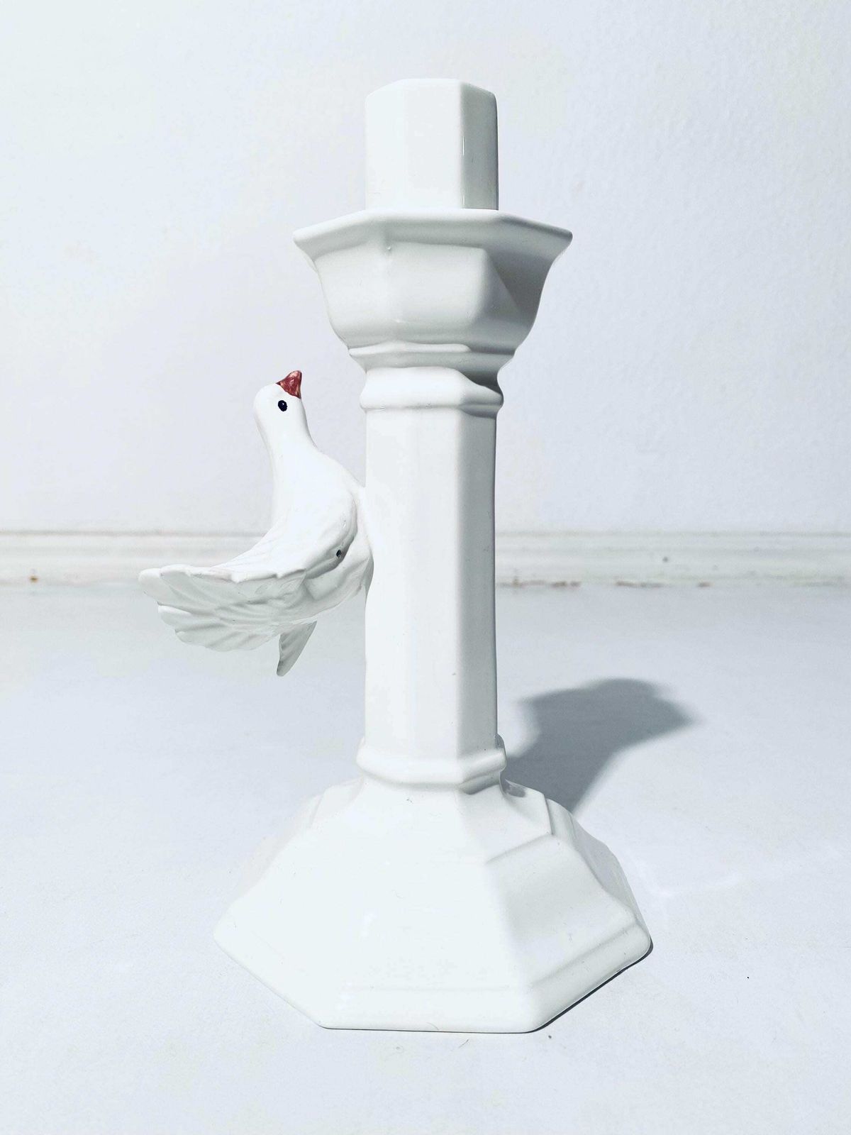 White Ceramic Candleholder With Dove Motif / 1950s Italian Home Decor photo furniture
