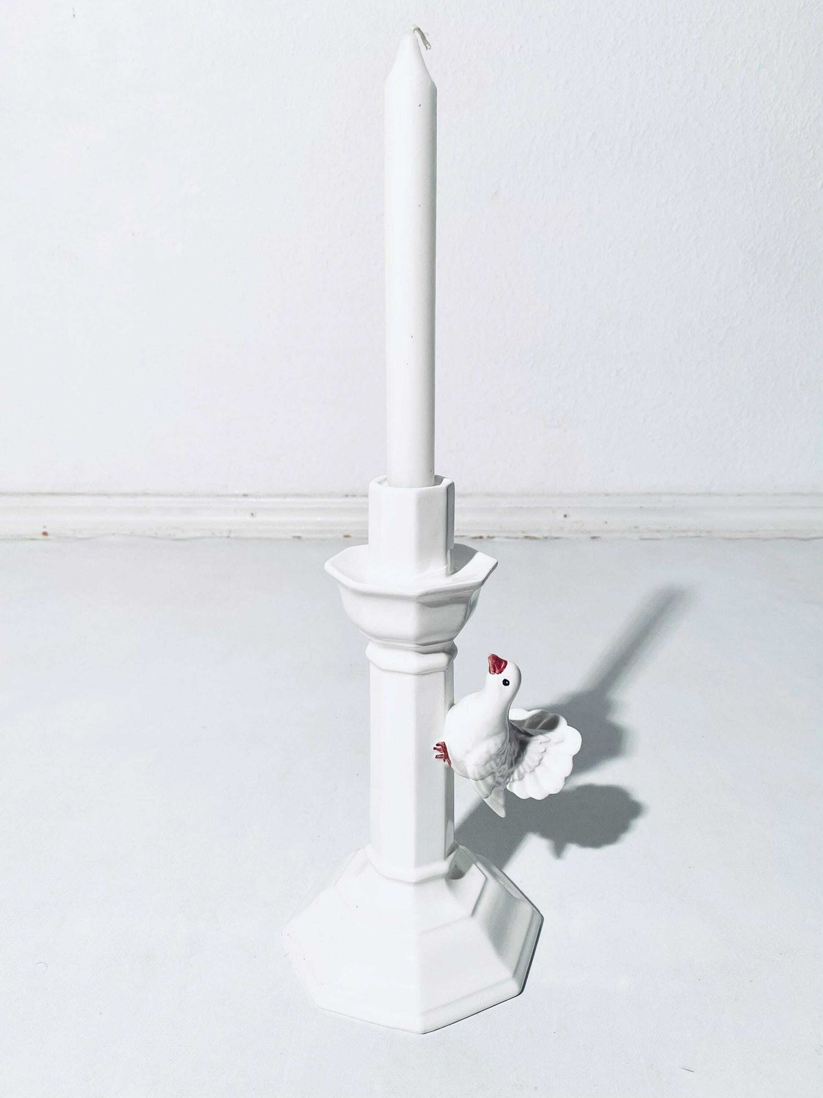 White Ceramic Candleholder With Dove Motif / 1950s Italian Home Decor photo for sale