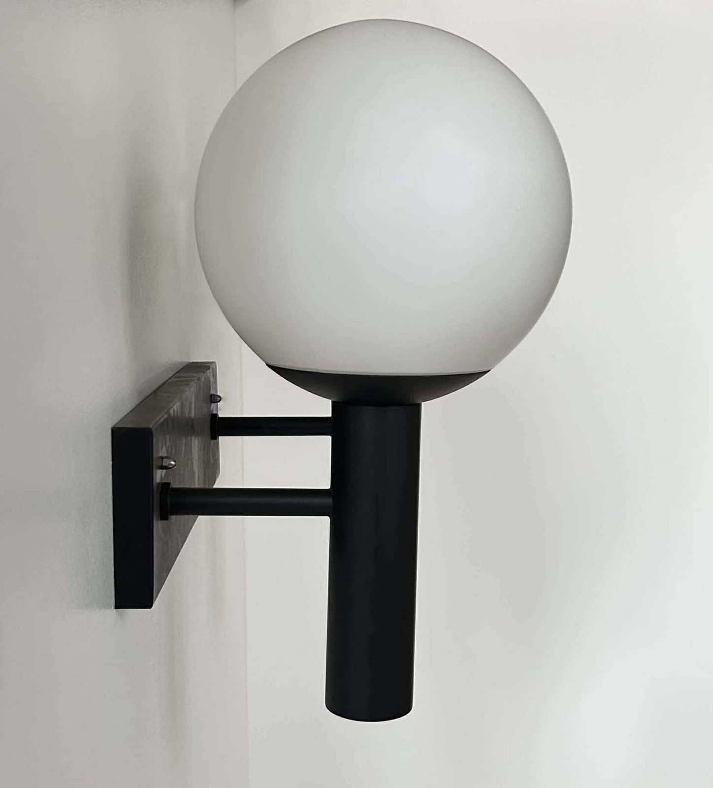 Double Wall Lamp In Opaline And Black Lacquered Metal, Raak Netherlands 1960 photo furniture