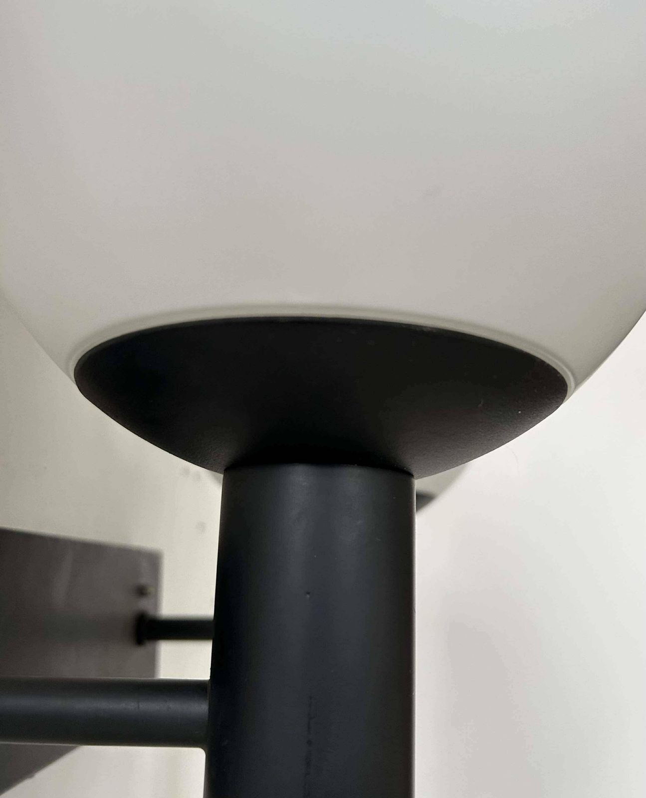Double Wall Lamp In Opaline And Black Lacquered Metal, Raak Netherlands 1960 photo vinterior