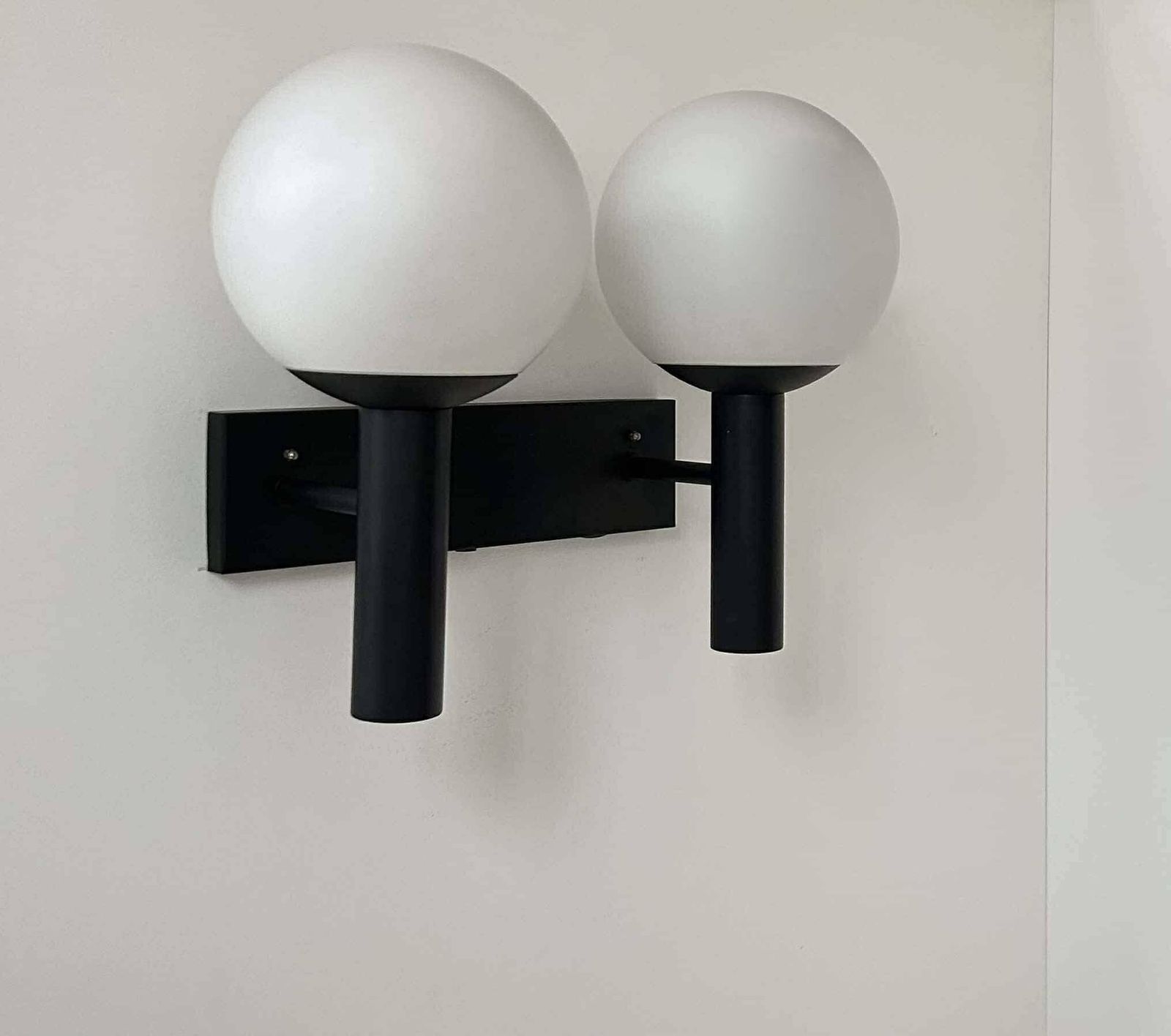 Double Wall Lamp In Opaline And Black Lacquered Metal, Raak Netherlands 1960 photo buy