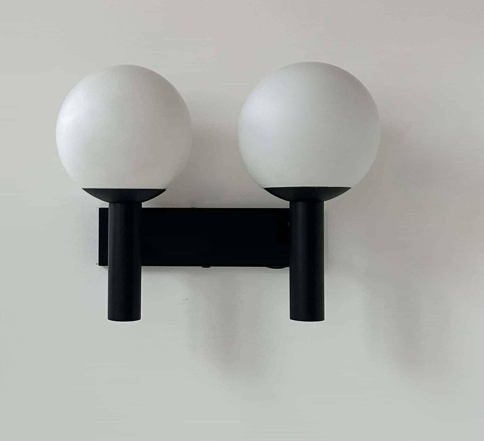 706.0 Double Wall Lamp In Opaline And Black Lacquered Metal, Raak Netherlands 1960 photo