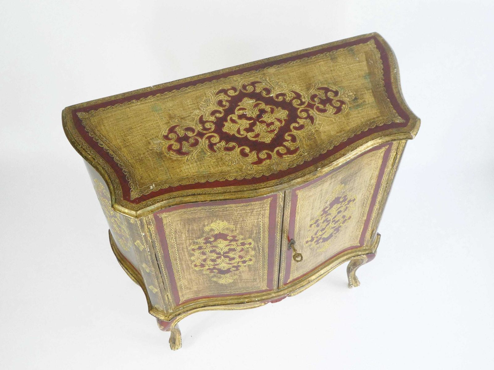 Large Florentine Wooden Chest Of Drawers, Italian Gold Gilt Hollywood Regency Red Dresser, Cabinet Hallway Furniture, Entryway Table photo furniture