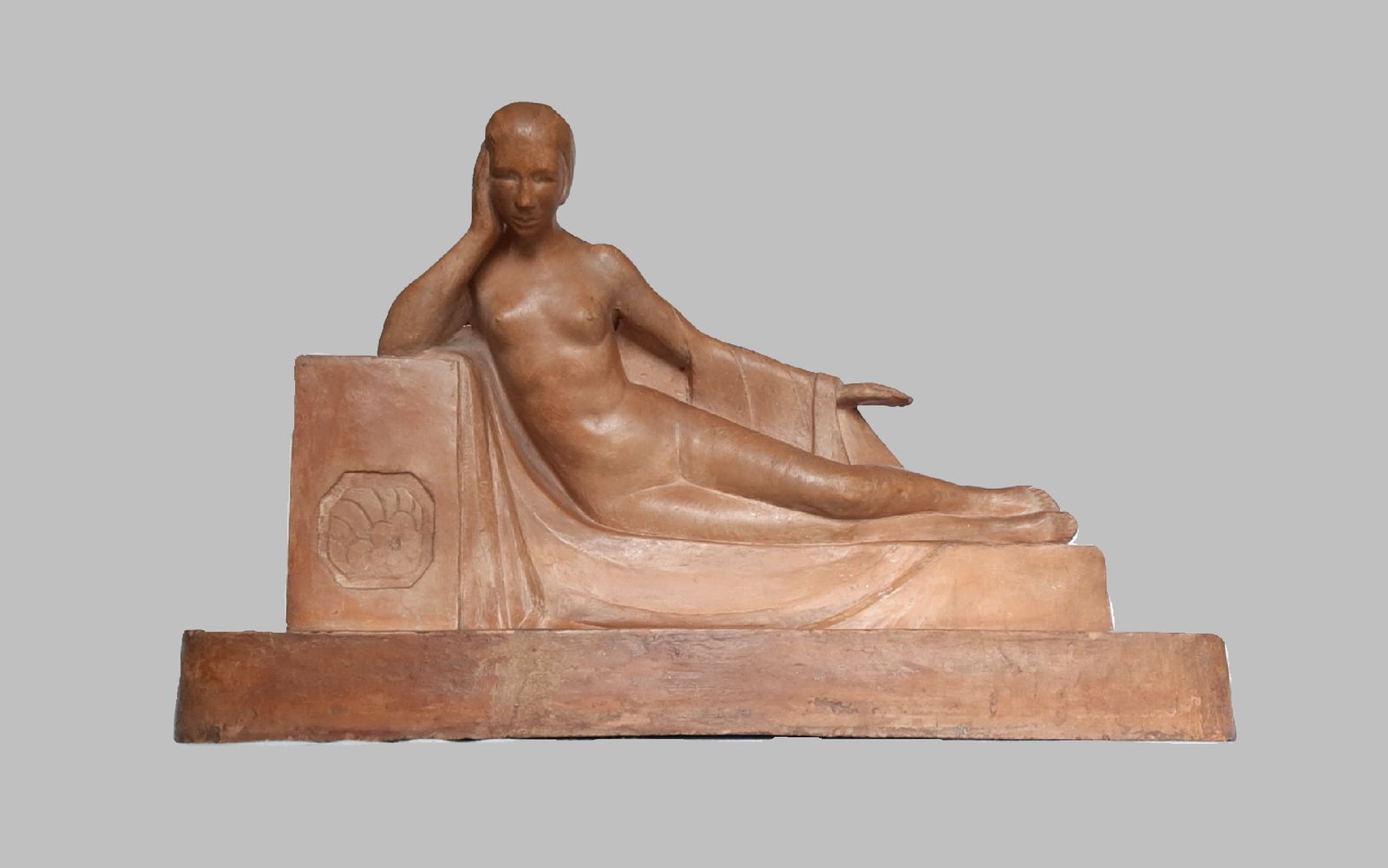 Art Deco Terracotta Figure "Refections" Nude Woman Looking Into Lake By Marc Edmond Jacquin France 1930s