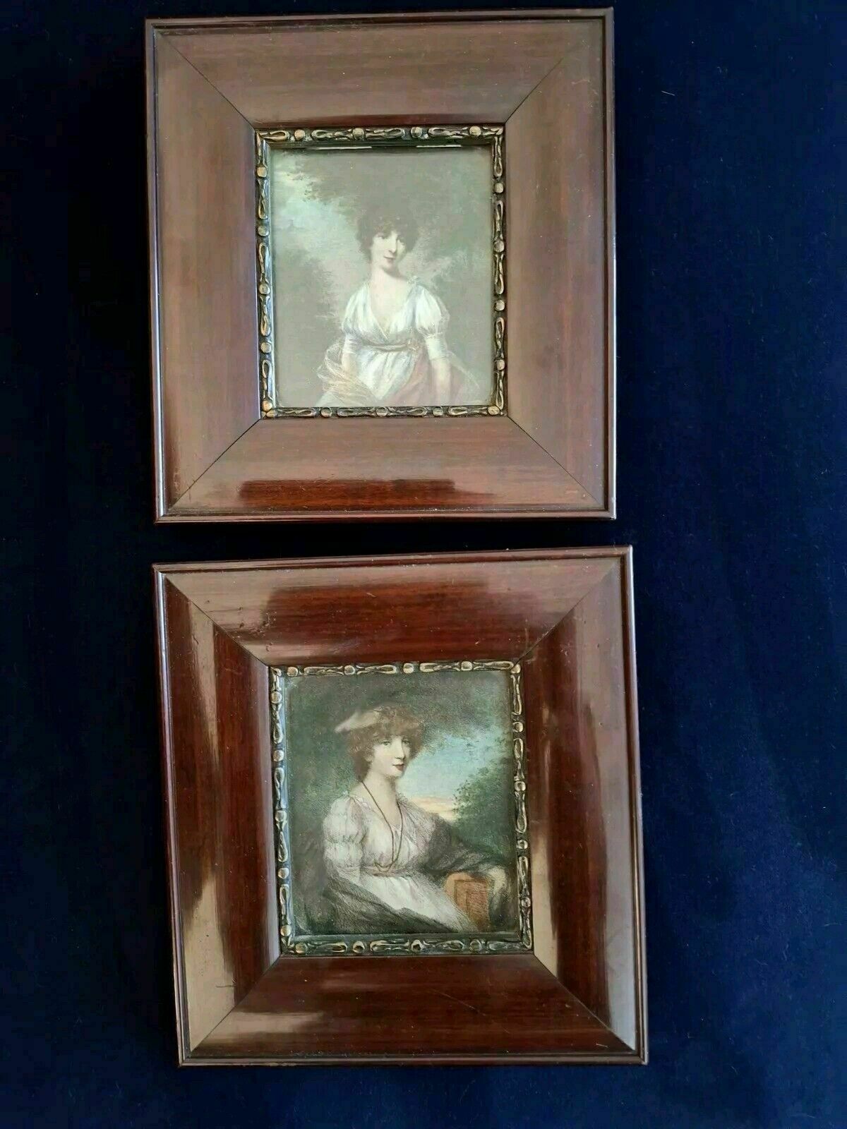 2 Framed Miniature Portrait Engravings After John Hoppner Catherine Howard & Lady Gertrude photo Art