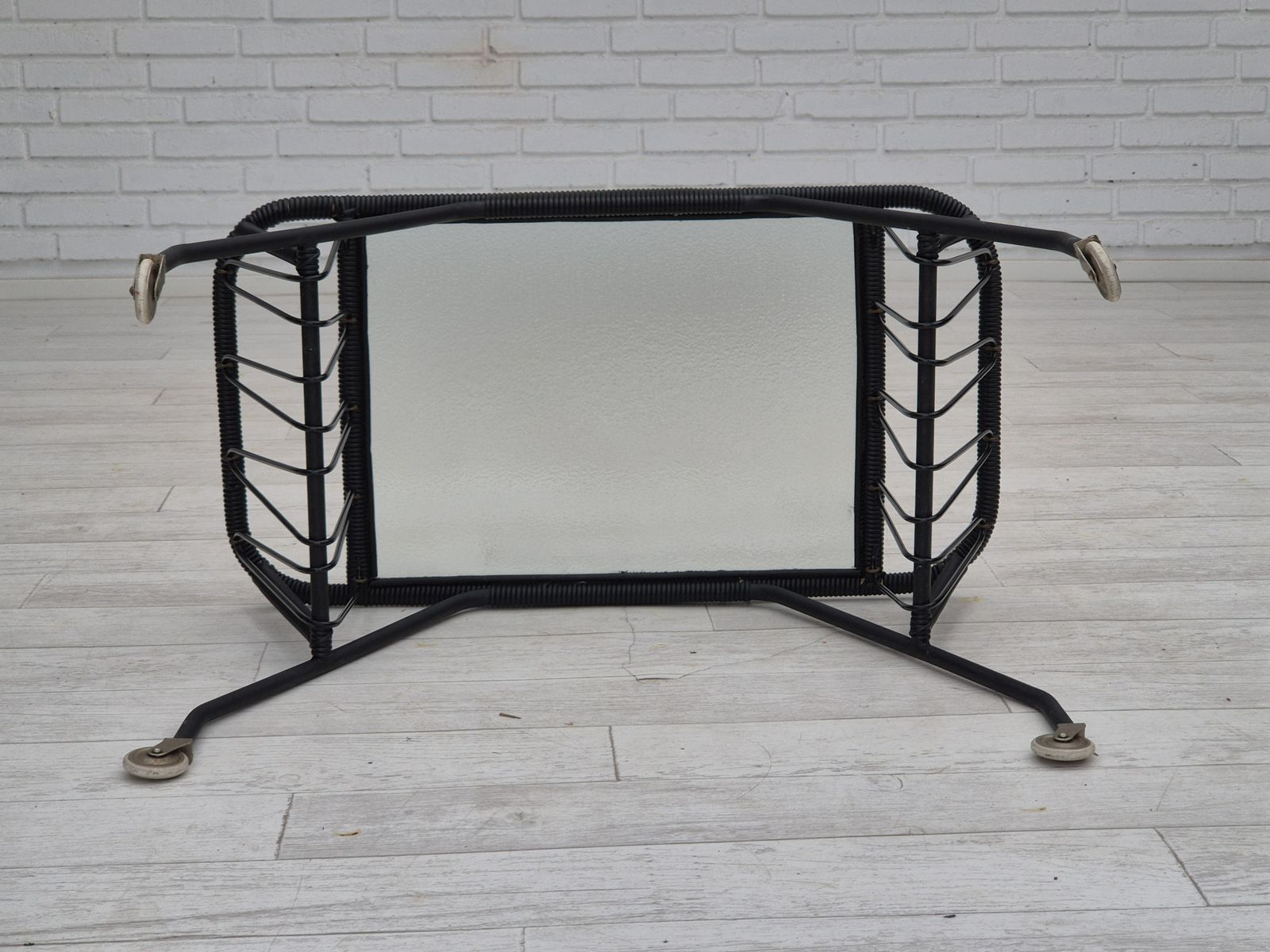 1970s, Scandinavian Side Table, Original Condition, Glass, Wood, Metal, Plastic Rope. photo Furniture