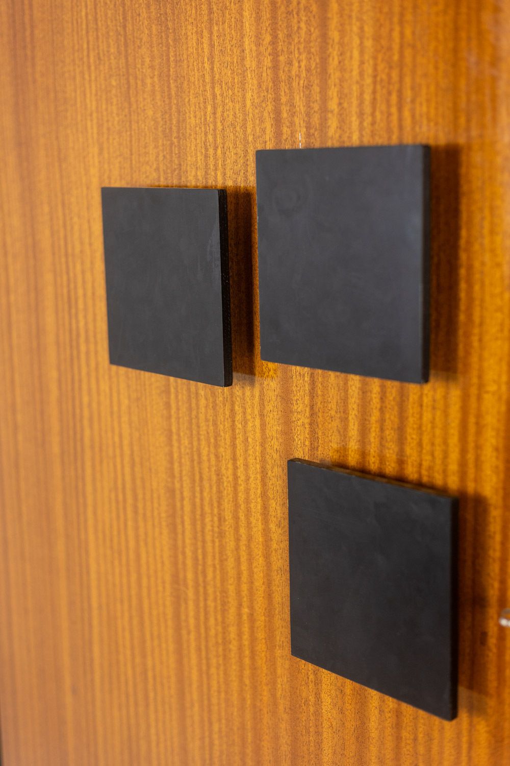 Pair Of Cabinets In Mahogany Veneer And Black Lacquered Iron. 1950s. photo vintage