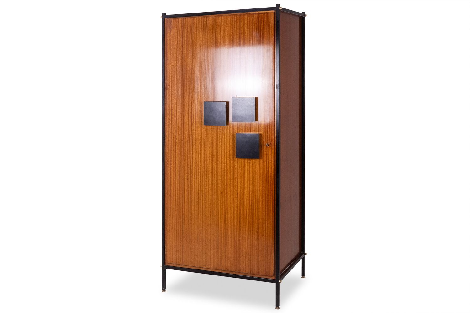 6900.0 Pair Of Cabinets In Mahogany Veneer And Black Lacquered Iron. 1950s. photo