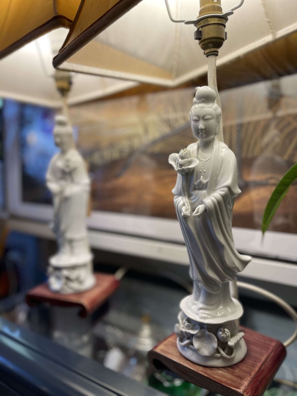 Lighting A Pair Of Vintage Blanc De Chine Guanyin Figure Table Lamps photo