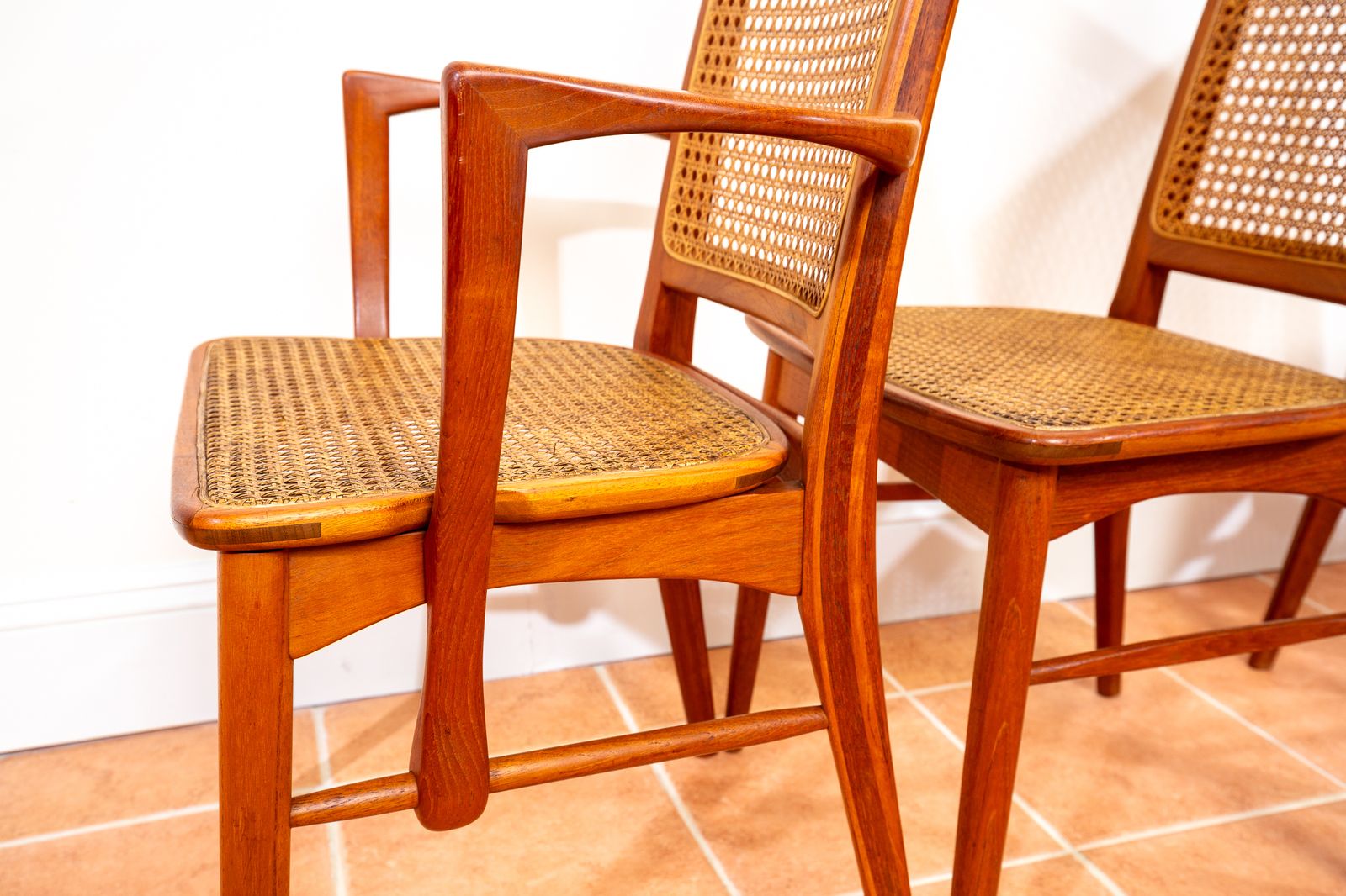 Mid Century Danish Dining Chairs By Niels Koefoeds Set Of 4 1960s Teak Two Tone Lis Hornslet Rattan Cane Scandinavian Nordic Japandi Mcm photo Furniture