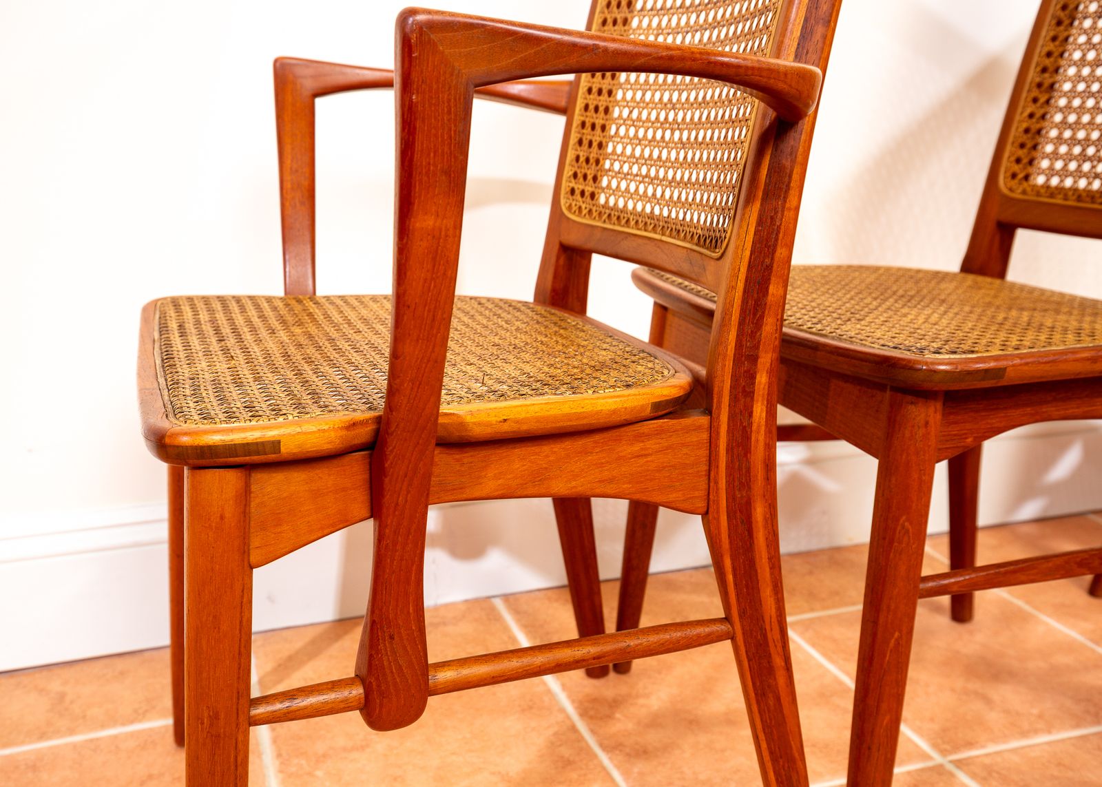 photo vinterior Mid Century Danish Dining Chairs By Niels Koefoeds Set Of 4 1960s Teak Two Tone Lis Hornslet Rattan Cane Scandinavian Nordic Japandi Mcm