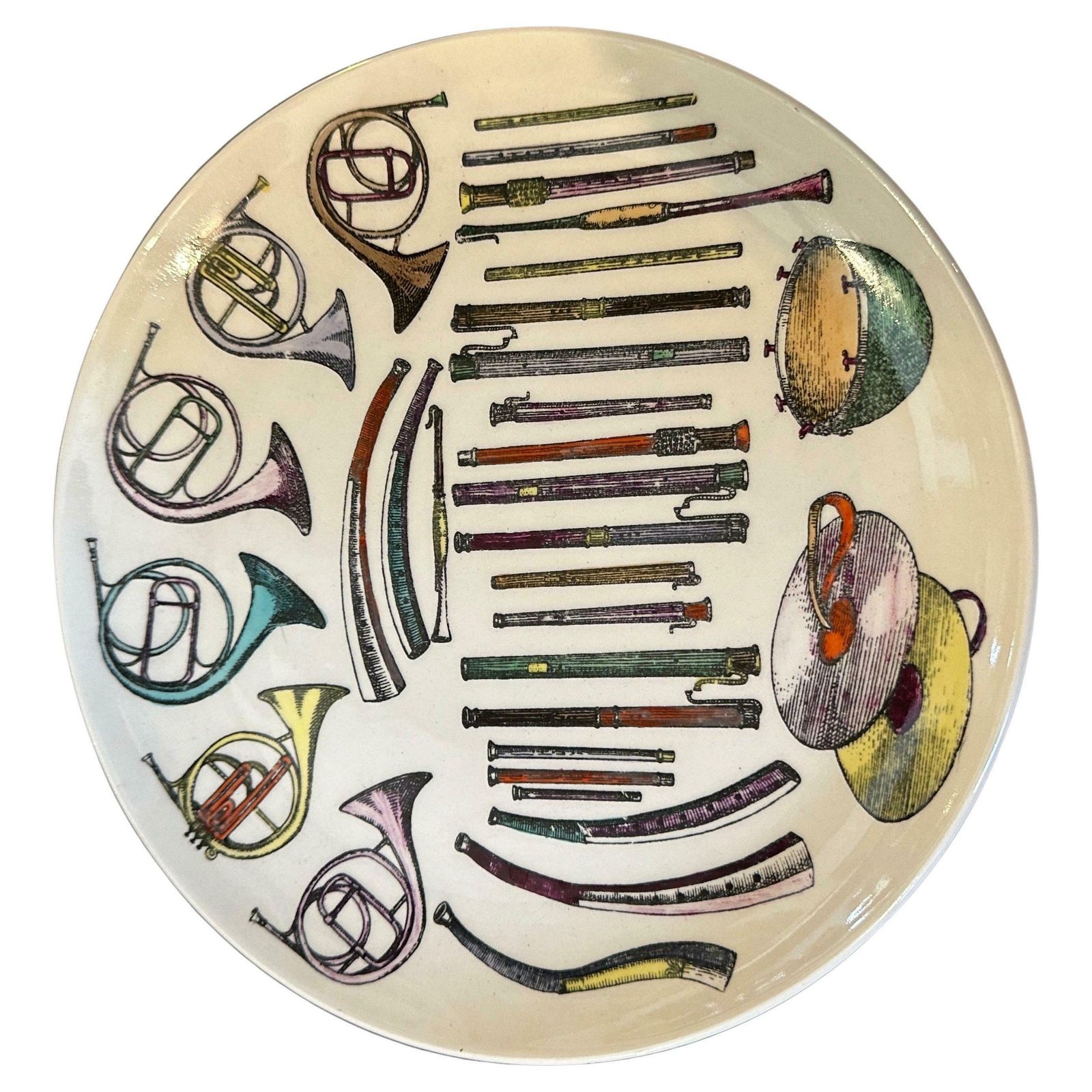 Two 1960s Mid Century Modern Musical Instruments Plates By Piero Fornasetti photo for sale