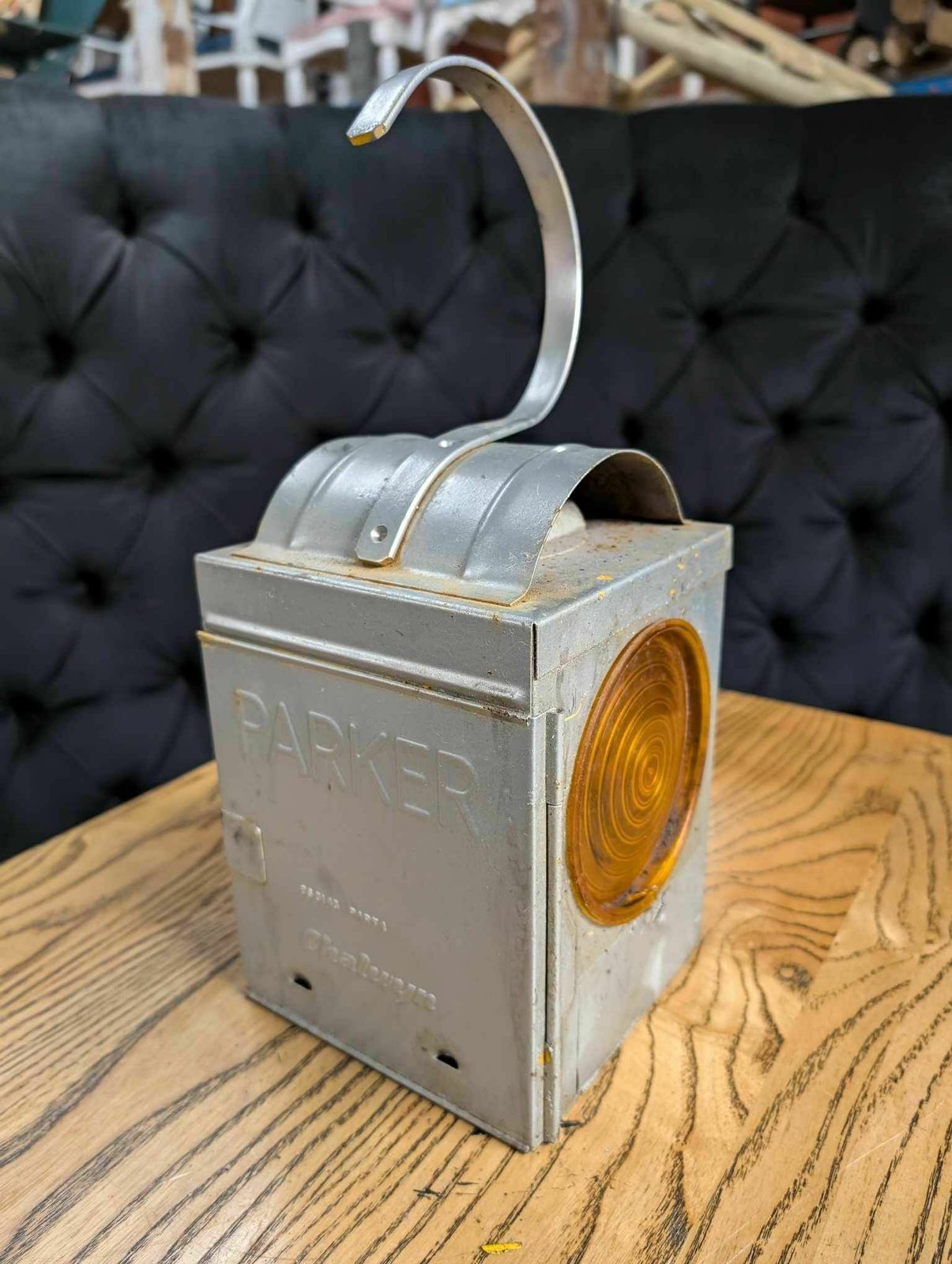 photo furniture Pair Of Chalwyn Parker Steel Paraffin Road Lamps (Orange Filters)