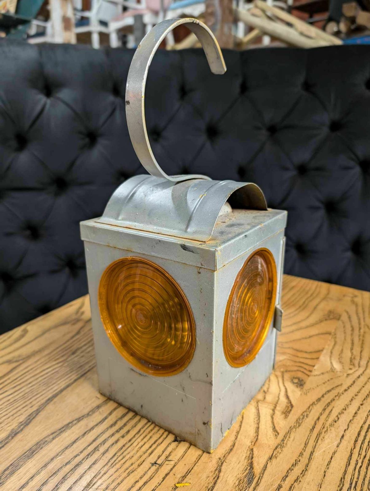 photo for sale Pair Of Chalwyn Parker Steel Paraffin Road Lamps (Orange Filters)