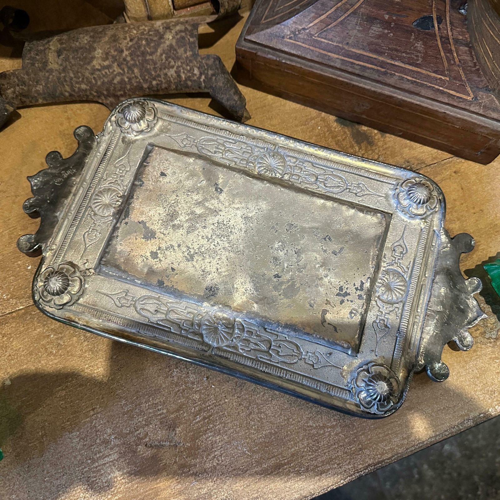 Late 19th Century Victorian Silver Plated And Green Glass Inkwell photo vintage