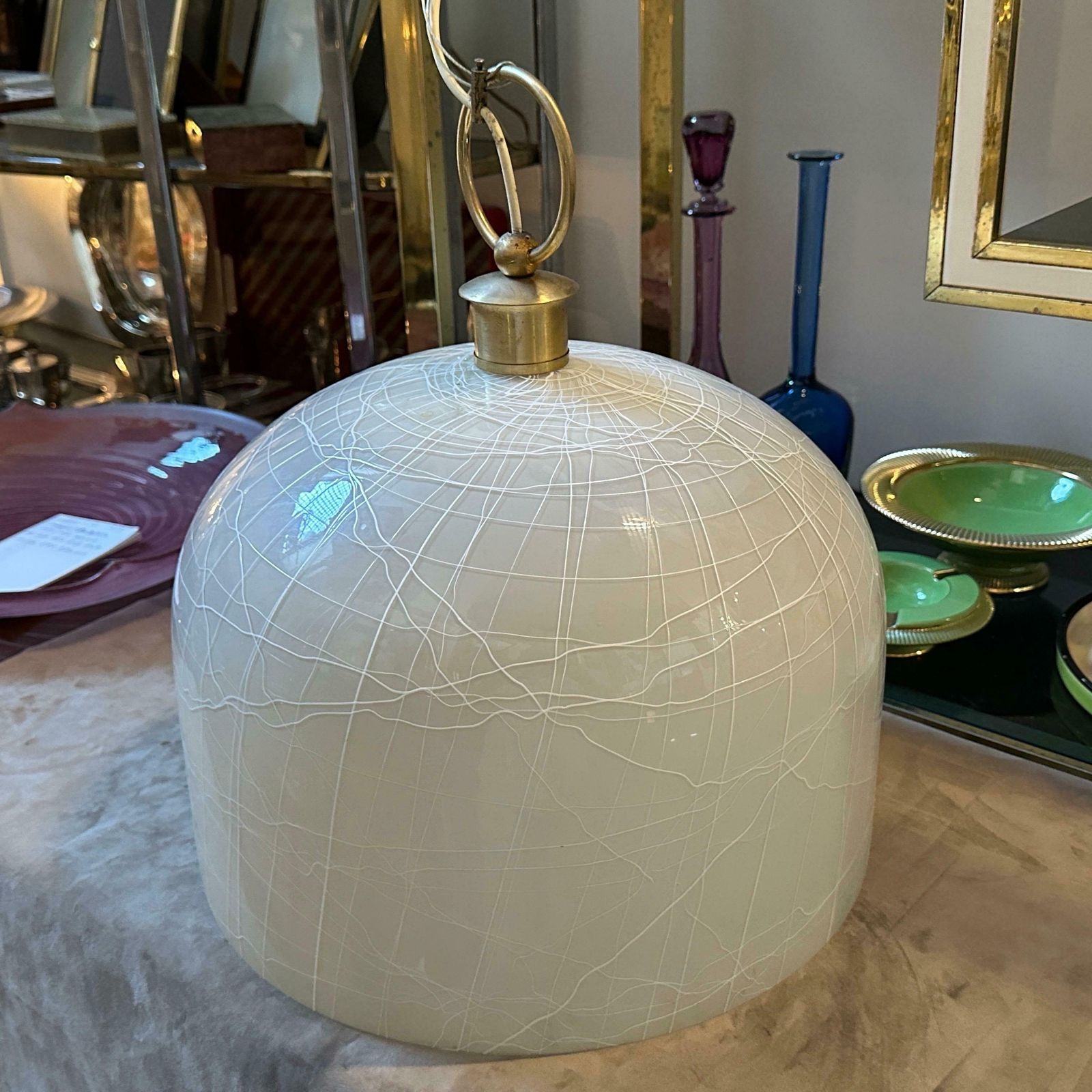 Lighting 1970s Mid Century Modern White Murano Glass Round Pendant By La Murrina photo