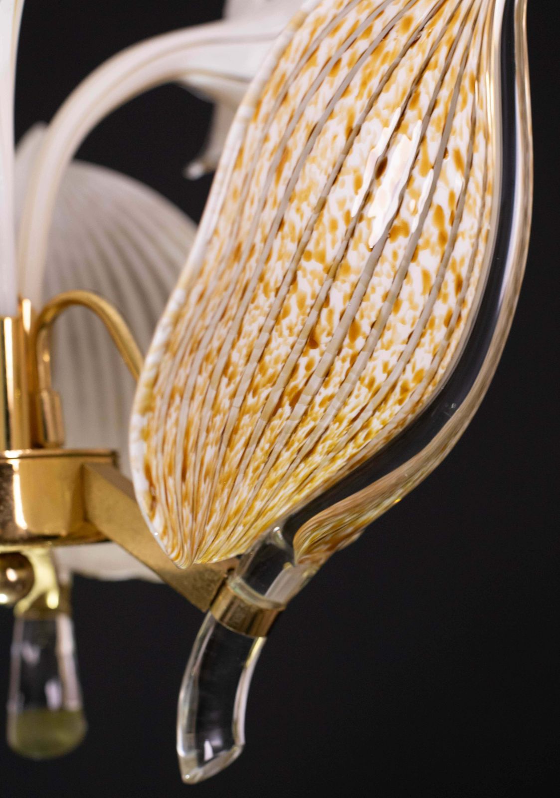 photo for sale Elegant Gold Chandelier Franco Luce For Seguso, Murano Glass, 1970s