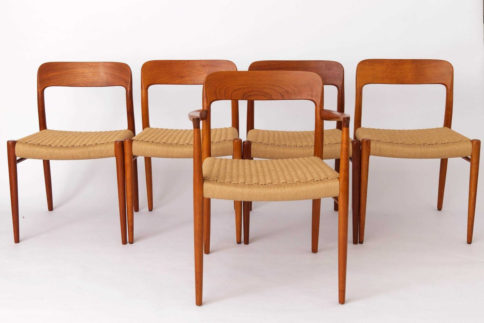 5 Niels Moller Chairs, Model 75, 1950s, Danish Vintage Teak