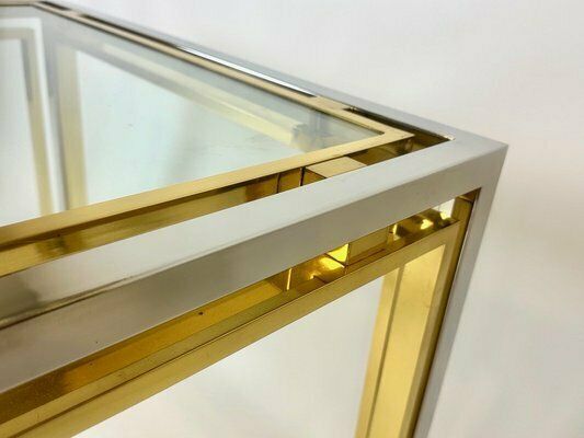 Italian Coffee Table In Chrome & Glass & Brass, 1970s photo 1327.0