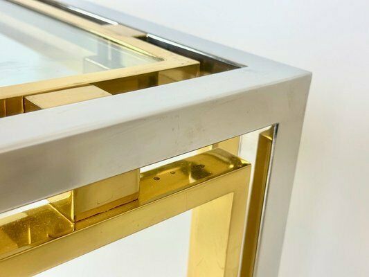 Italian Coffee Table In Chrome & Glass & Brass, 1970s photo vinterior