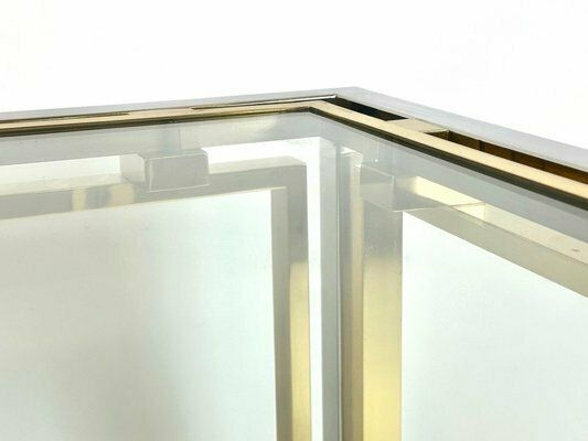 photo for sale Italian Coffee Table In Chrome & Glass & Brass, 1970s