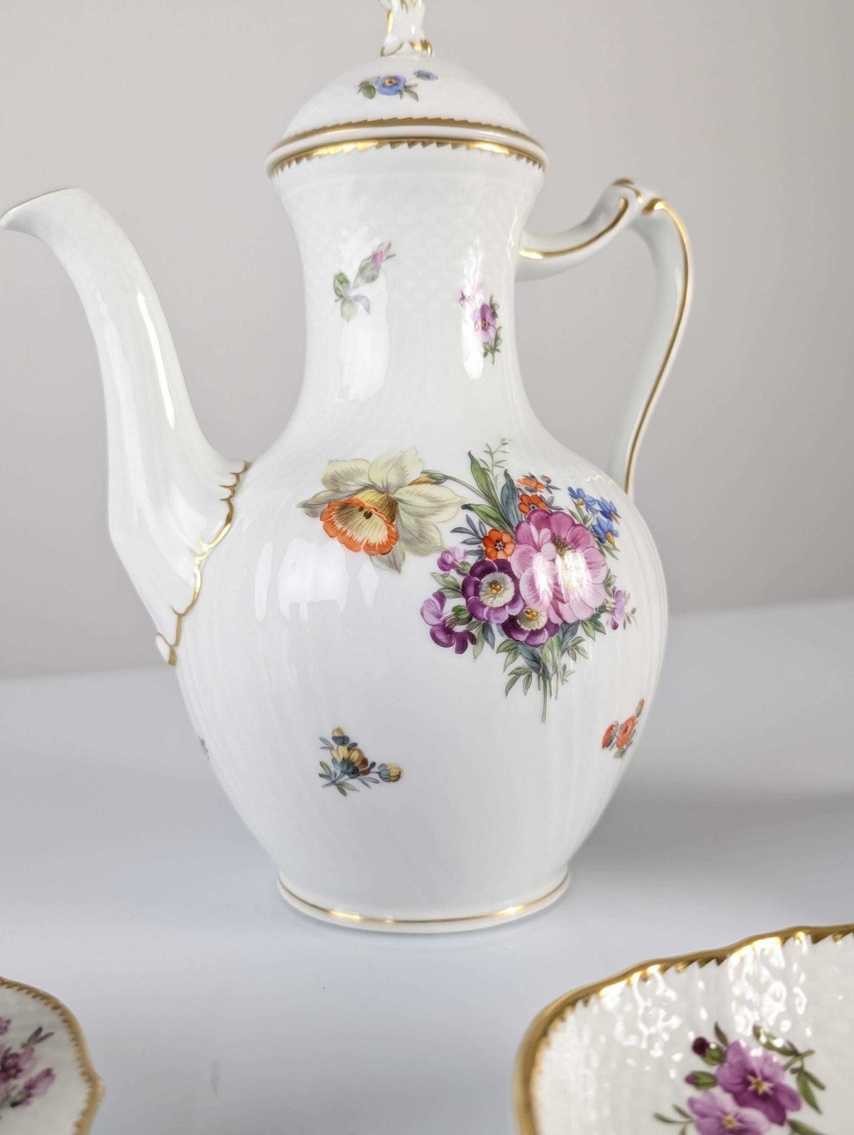 Royal Copenhagen Coffee/Tea Set With Hand Painted Saxony Flowers 1930s photo furniture