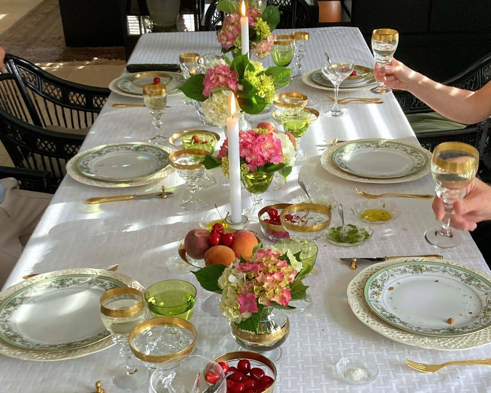 Porcelain Soup Set | Cream Soup Cup (8) And Saucer (8) | White And Green Guirlandes | Hutschenreuther photo vintage