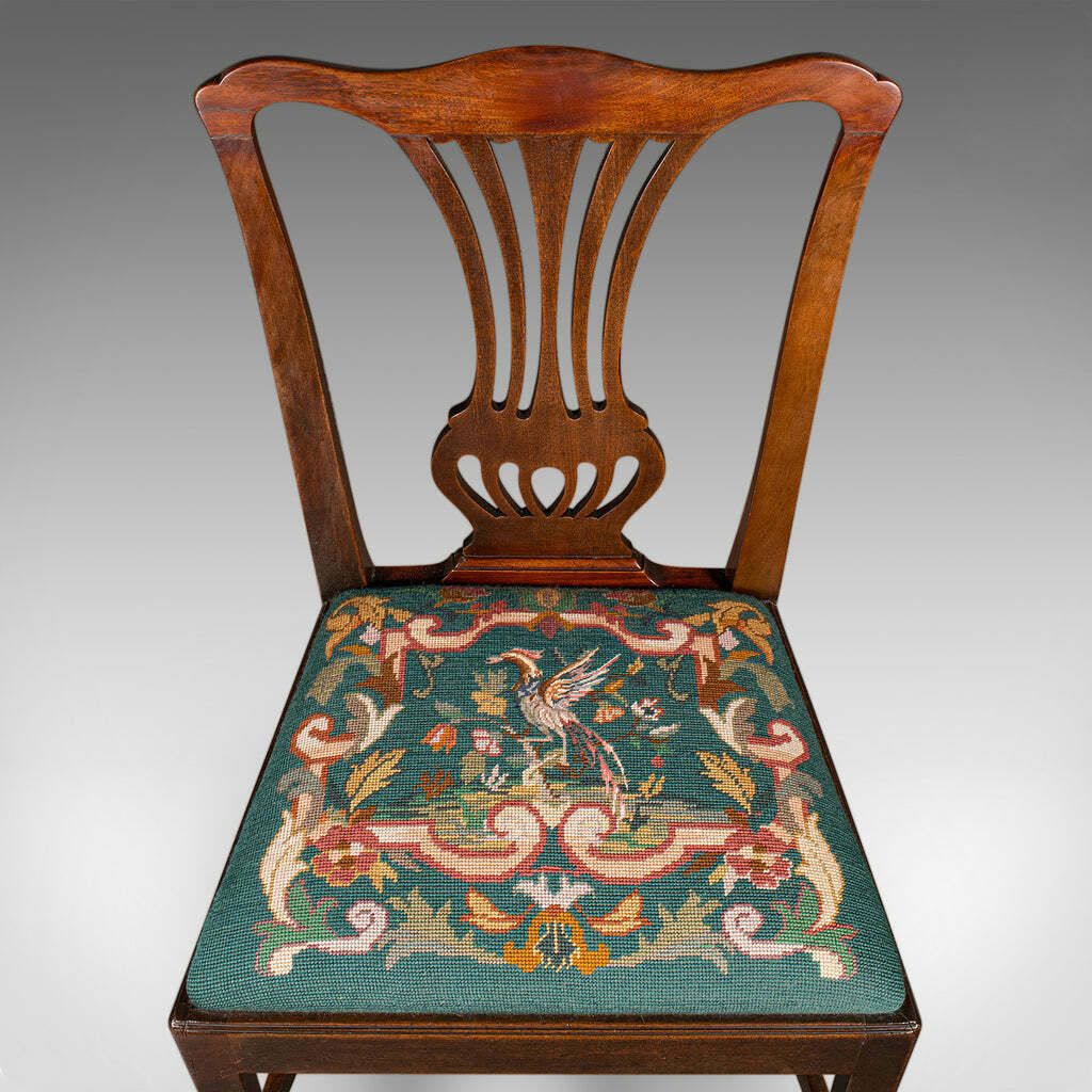 Antique Embroidered Side Chair, English, Hall, Morning Room, Georgian, C.1800 photo vintage