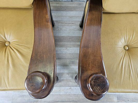 photo buy Vintage Armchairs In Wood And Leather, 1980s, Set Of 2