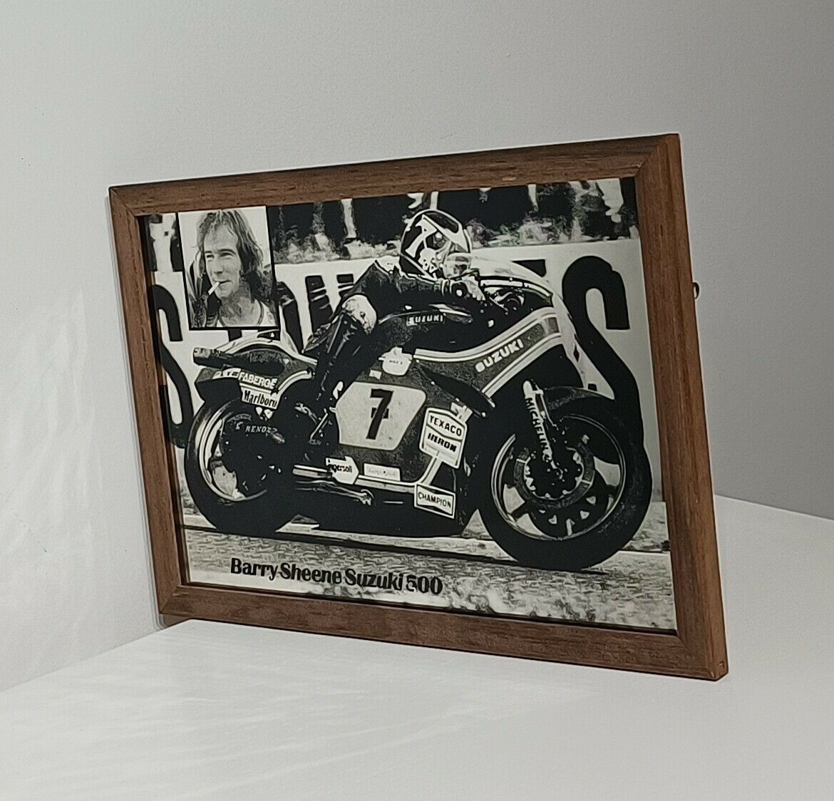 1970 Barry Sheen Suzuki 500 Motorcycle Picture Mirror. photo furniture