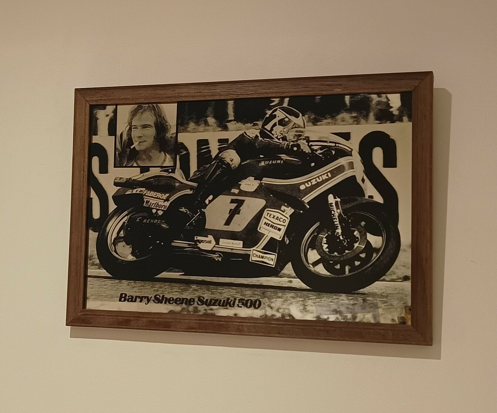 photo furniture 1970 Barry Sheen Suzuki 500 Motorcycle Picture Mirror.