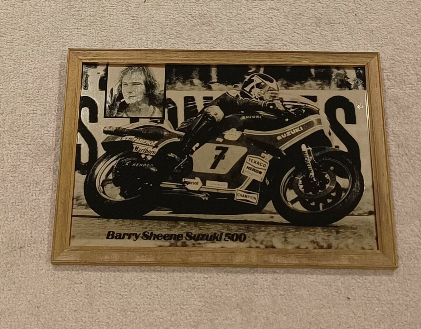 1970 Barry Sheen Suzuki 500 Motorcycle Picture Mirror. photo vinterior