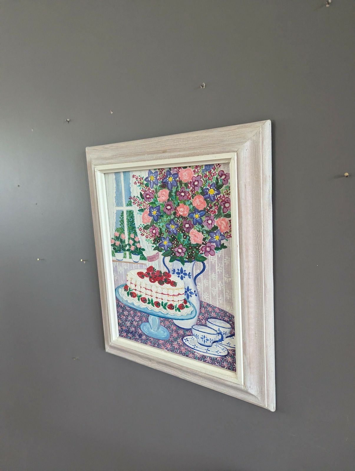Cake & Blooms Oil Painting, 1990s photo Art