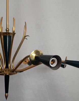 Mid Century Italian Brass Chandelier In The Style Of Oscar Torlasco, 1950s photo buy