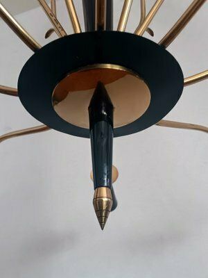 photo furniture Mid Century Italian Brass Chandelier In The Style Of Oscar Torlasco, 1950s