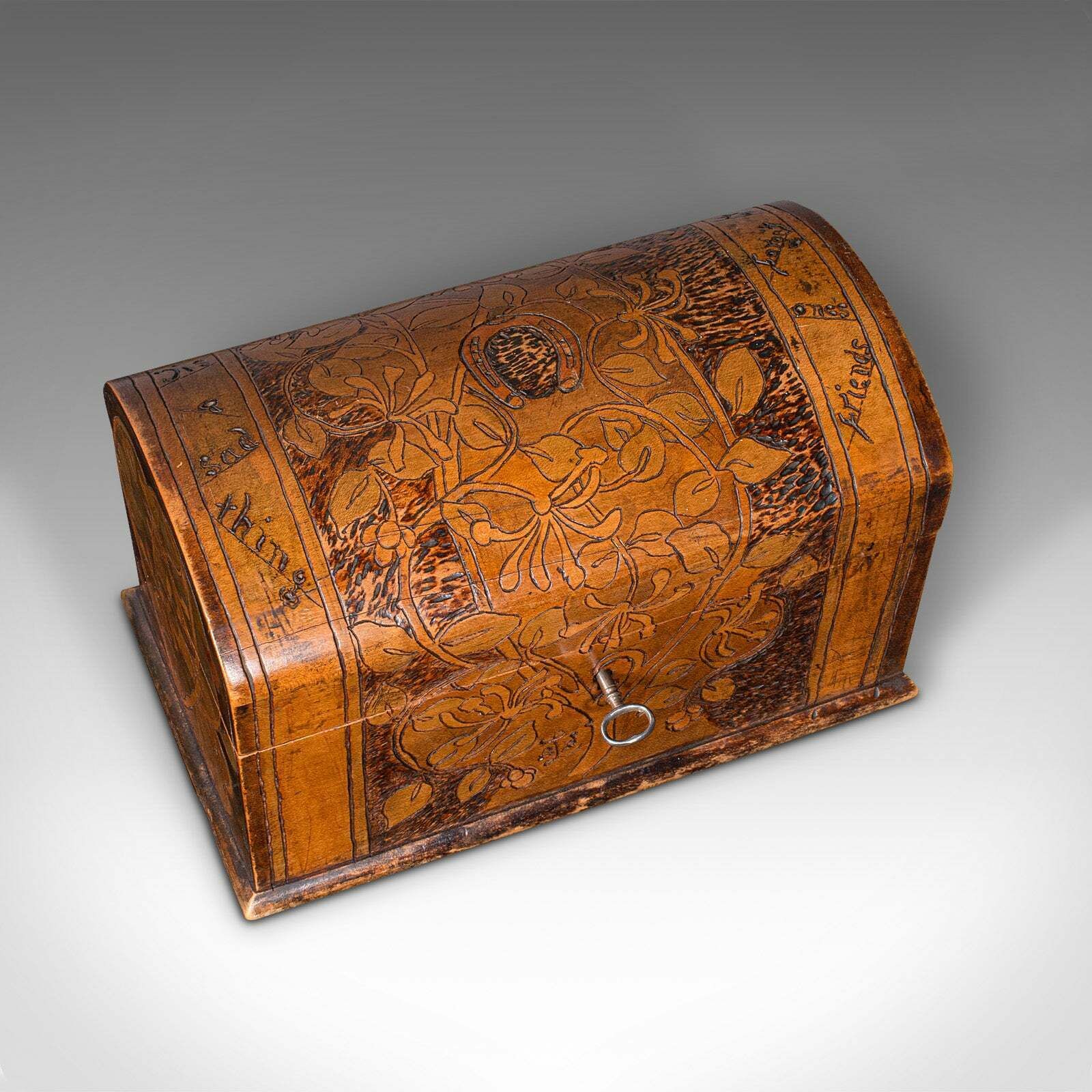 Antique Pokerwork Stationery Box, English Desktop Tidy, Arts & Crafts, Victorian photo vintage
