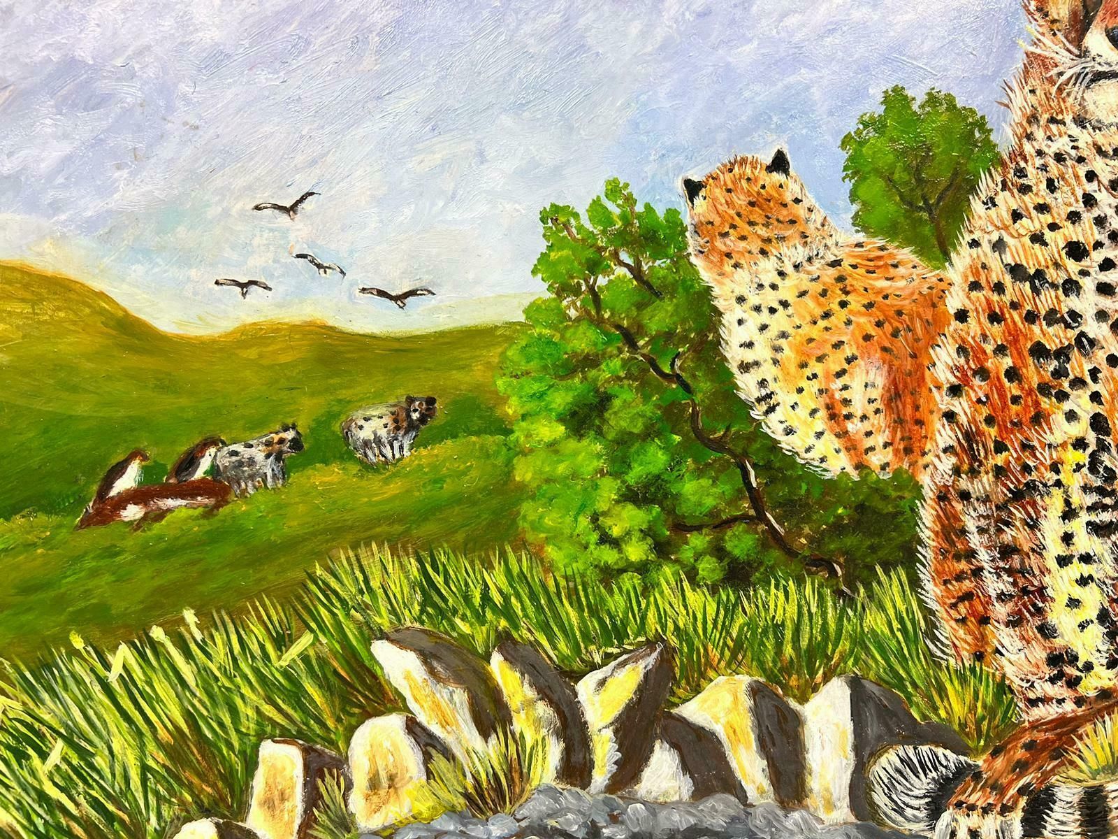 Ben Powellcontemporary British Acrylic Painting Leopard Family In Landscape photo 1532.0