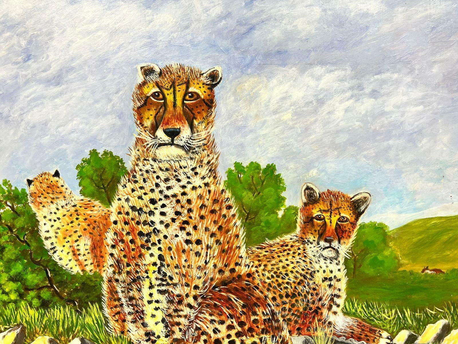 Ben Powellcontemporary British Acrylic Painting Leopard Family In Landscape photo vinterior