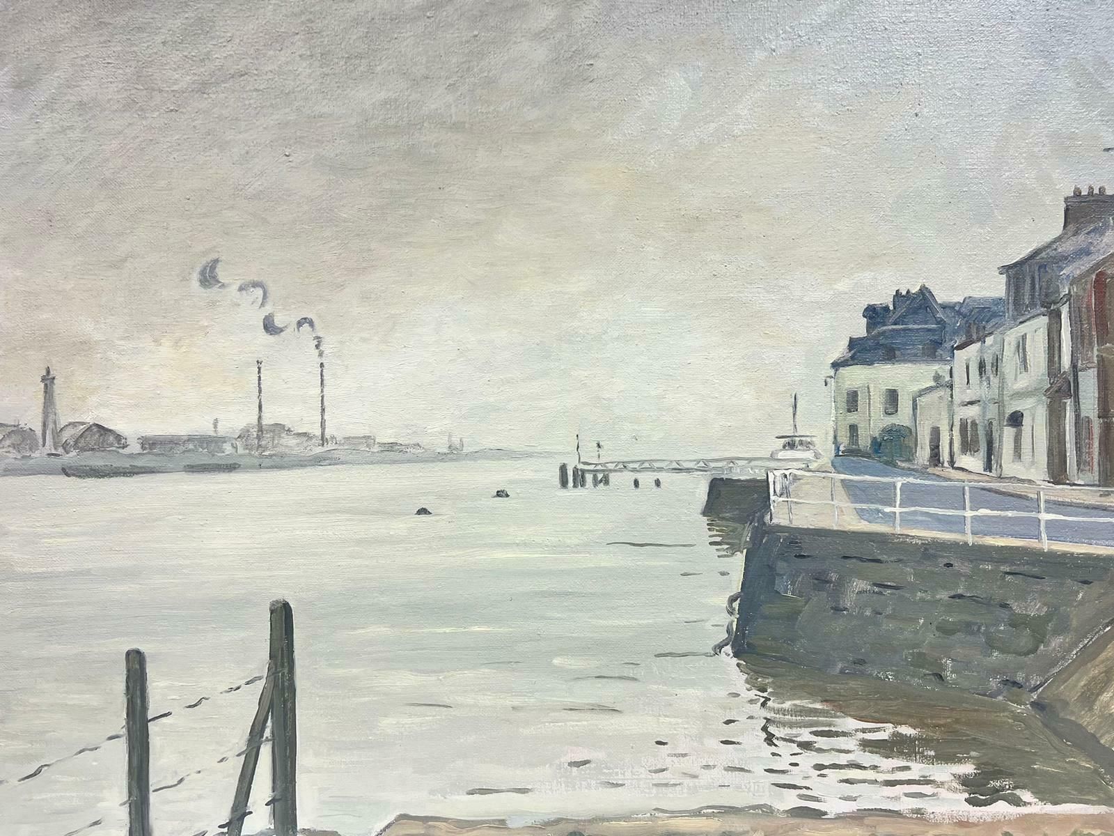 Guy Pichon Brooding & Atmospheric French Impressionist Signed Oil Quillebeuf Harbour20th Century photo vinterior