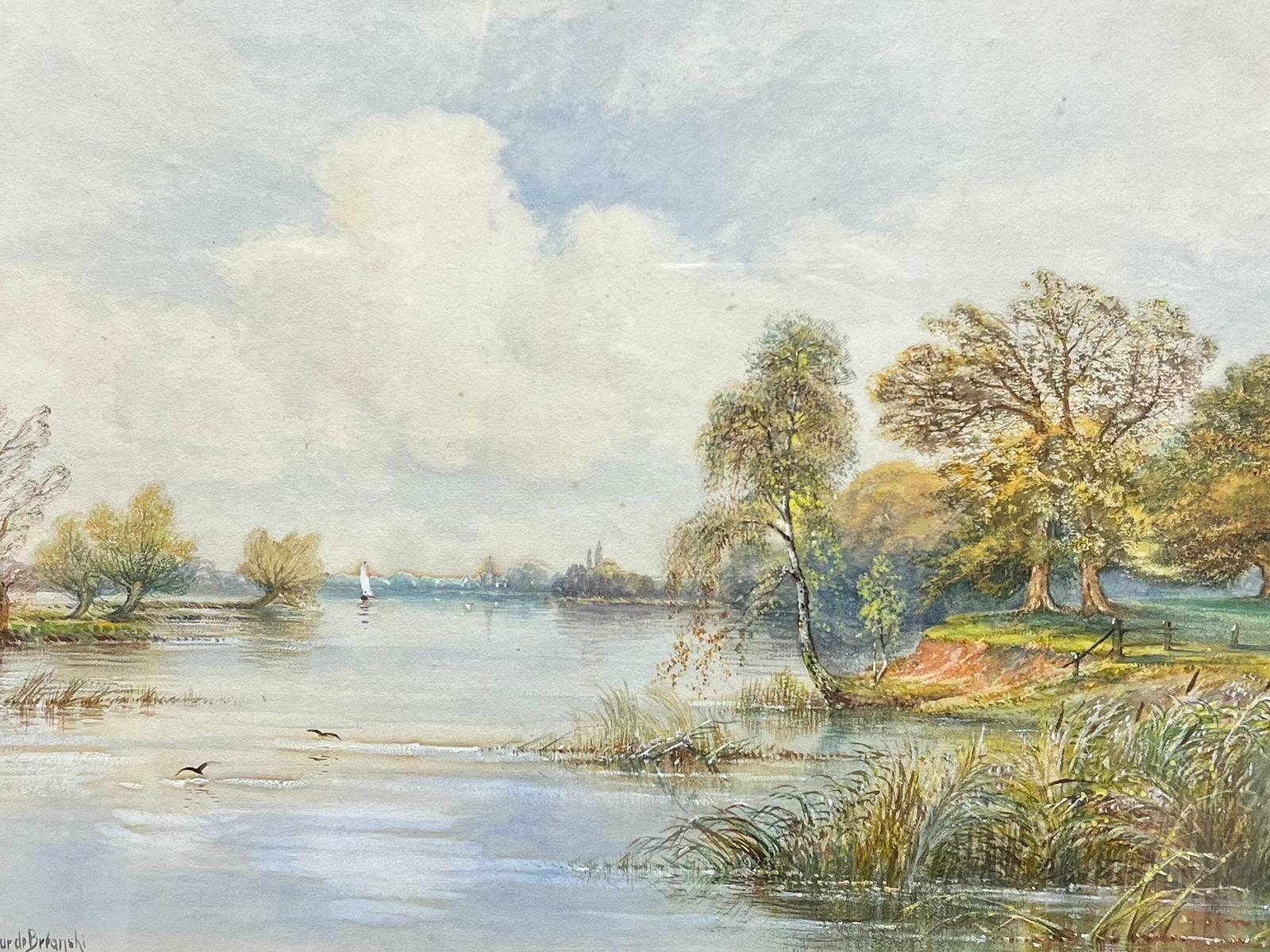 Arthur De Breanskia Sunny Day On The Thames River Landscape, Antique British Painting