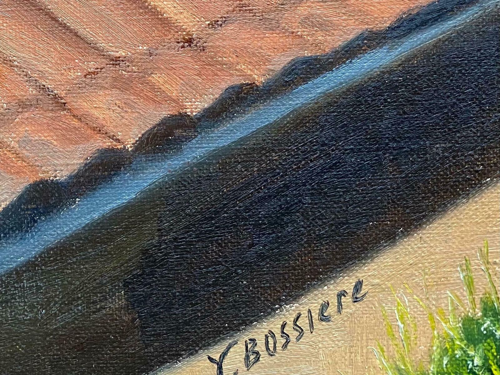 Yvette Bossierevery Large French Impressionist Oil View Over Occitanie Rooftop Village Landscapc. 1970's photo vinterior