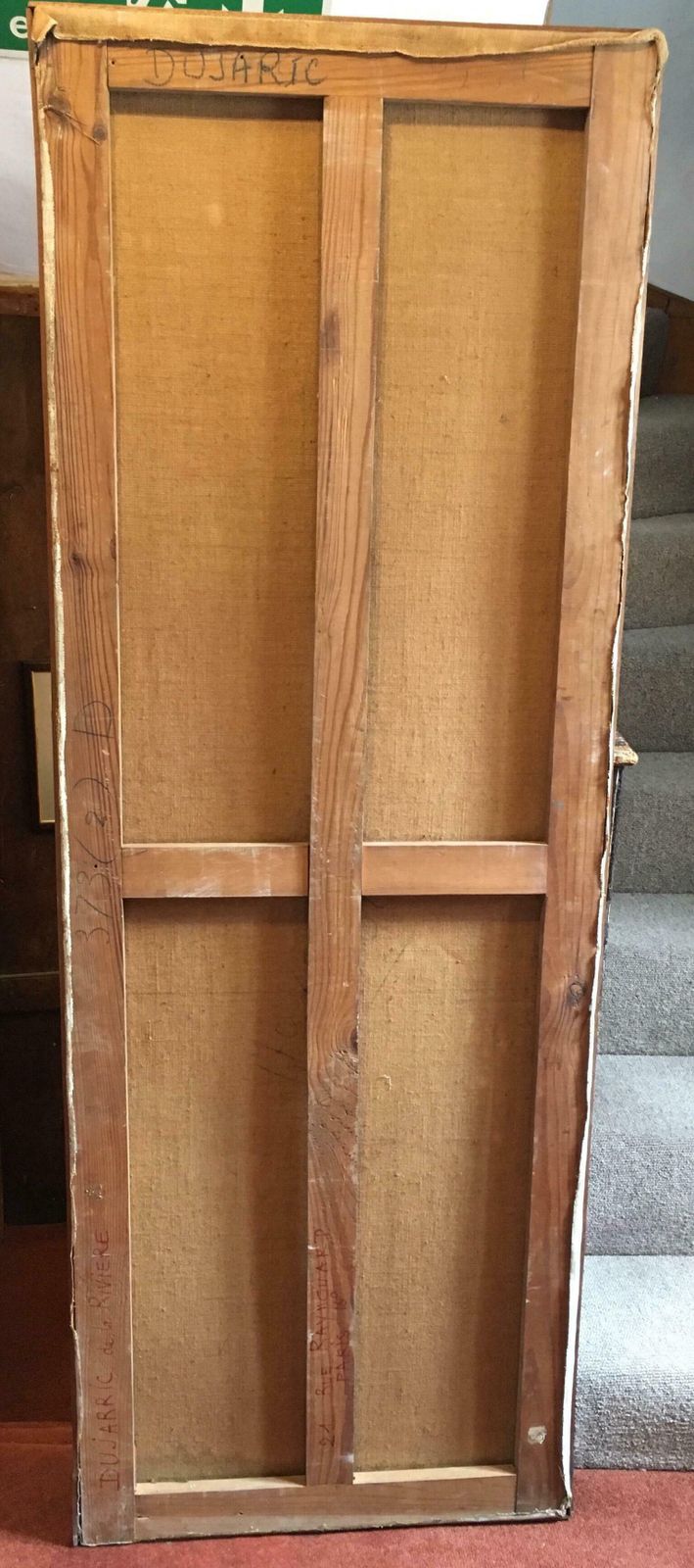 photo furniture élisabeth Dujarric De La Rivière'anguish' Huge French 20thc. Modernist Portrait Original Oil Painting Signed1962